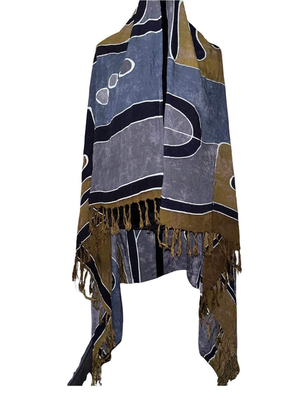 Vintage Batik-style Boho Abstract Fringe Shawl Wrap Scarf